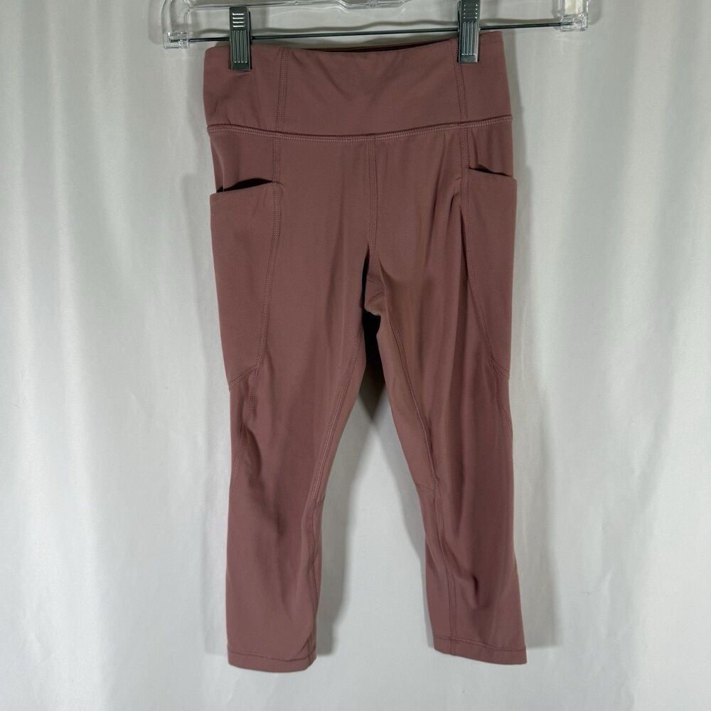 Athleta Girl Leggings Girl Small 7 Coral Pink Pull On Drawstring High Rise Capri